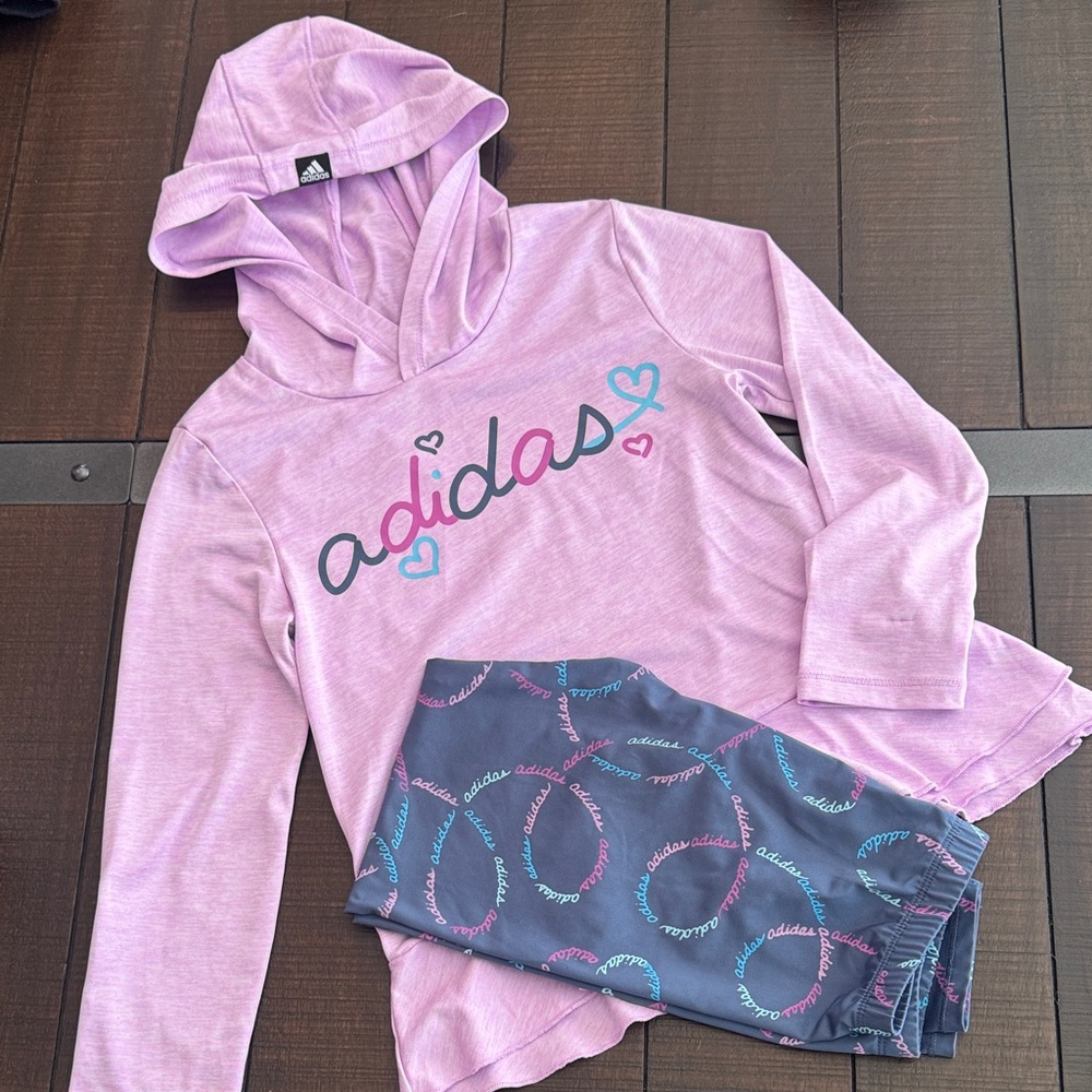 Adidas Light Pink Hoodie and Charcoal Leggings Set